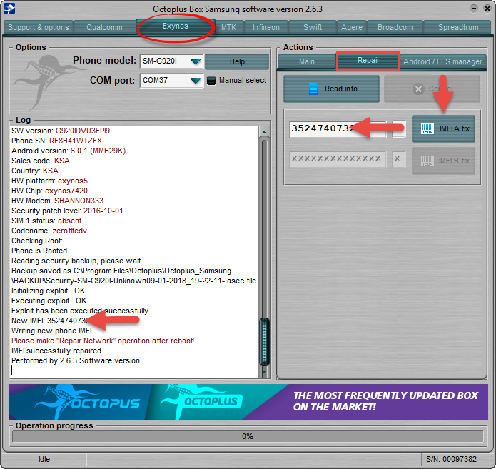 أصلاح الـ IMEI الخاص بـ الـ Samsung S6 من 350000000000006 الى السريال الأصلى .. أصلاح الـ IMEI الخاص بـ الـ Samsung S6 من 350000000000006 الى السريال الأصلى ..